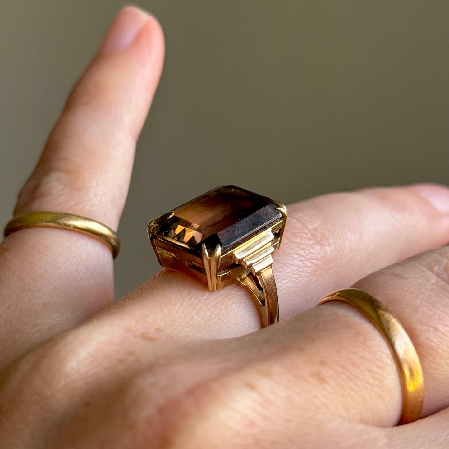 Vintage Statement Smokey Quartz Ring in 9 Carat Gold
