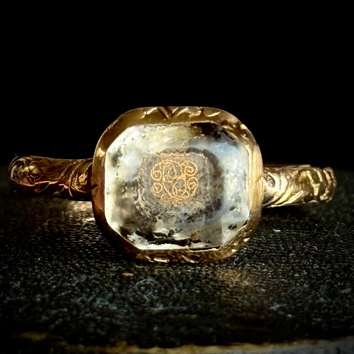 Antique Stuart Crystal & Enamel Ring in 18 Carat Gold; Circa 1690