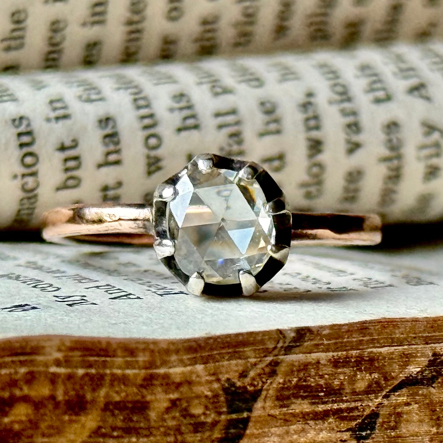 Georgian Rose Cut Diamond Ring in 9 Carat Rose Gold