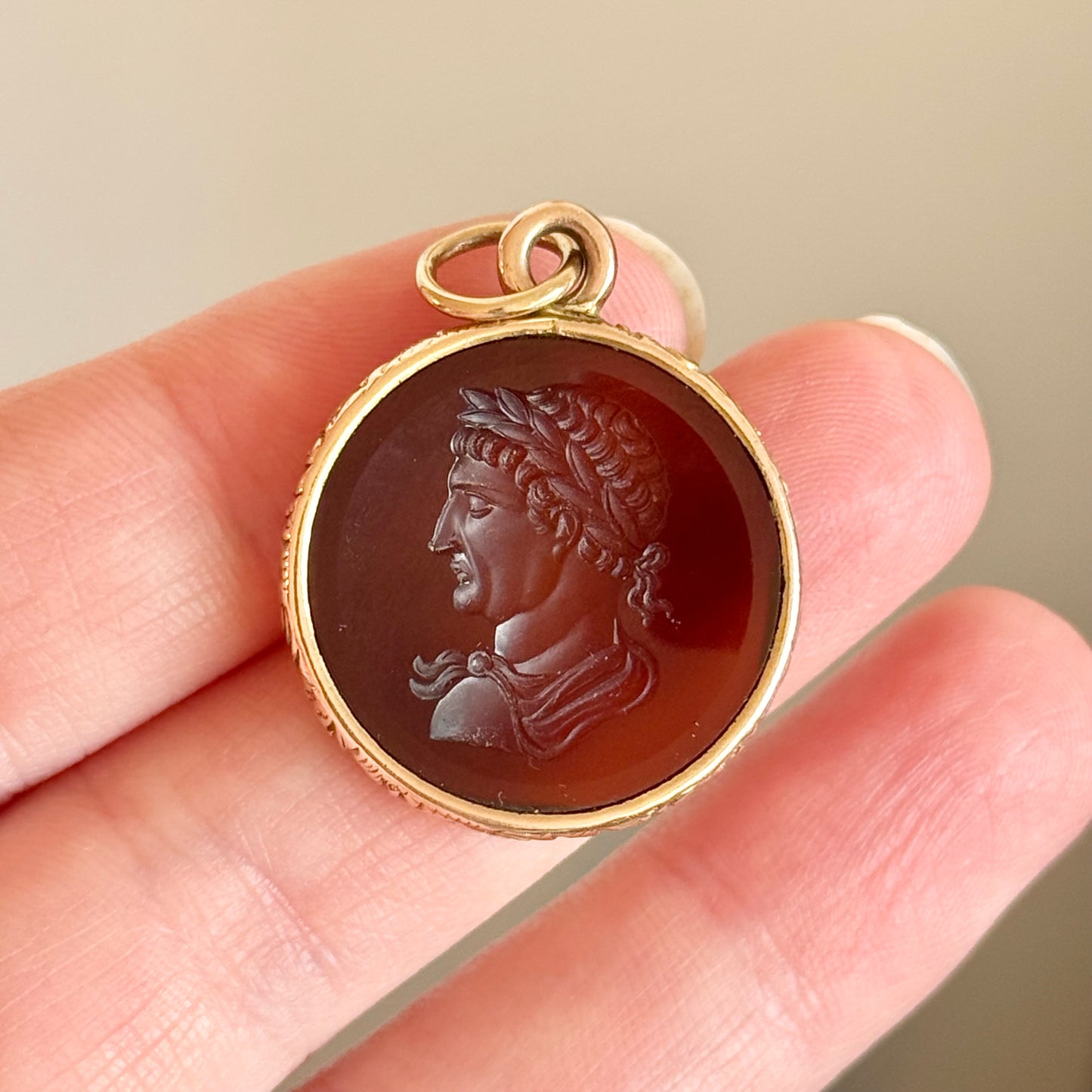 Antique Victorian Roman Emperor Intaglio Pendant