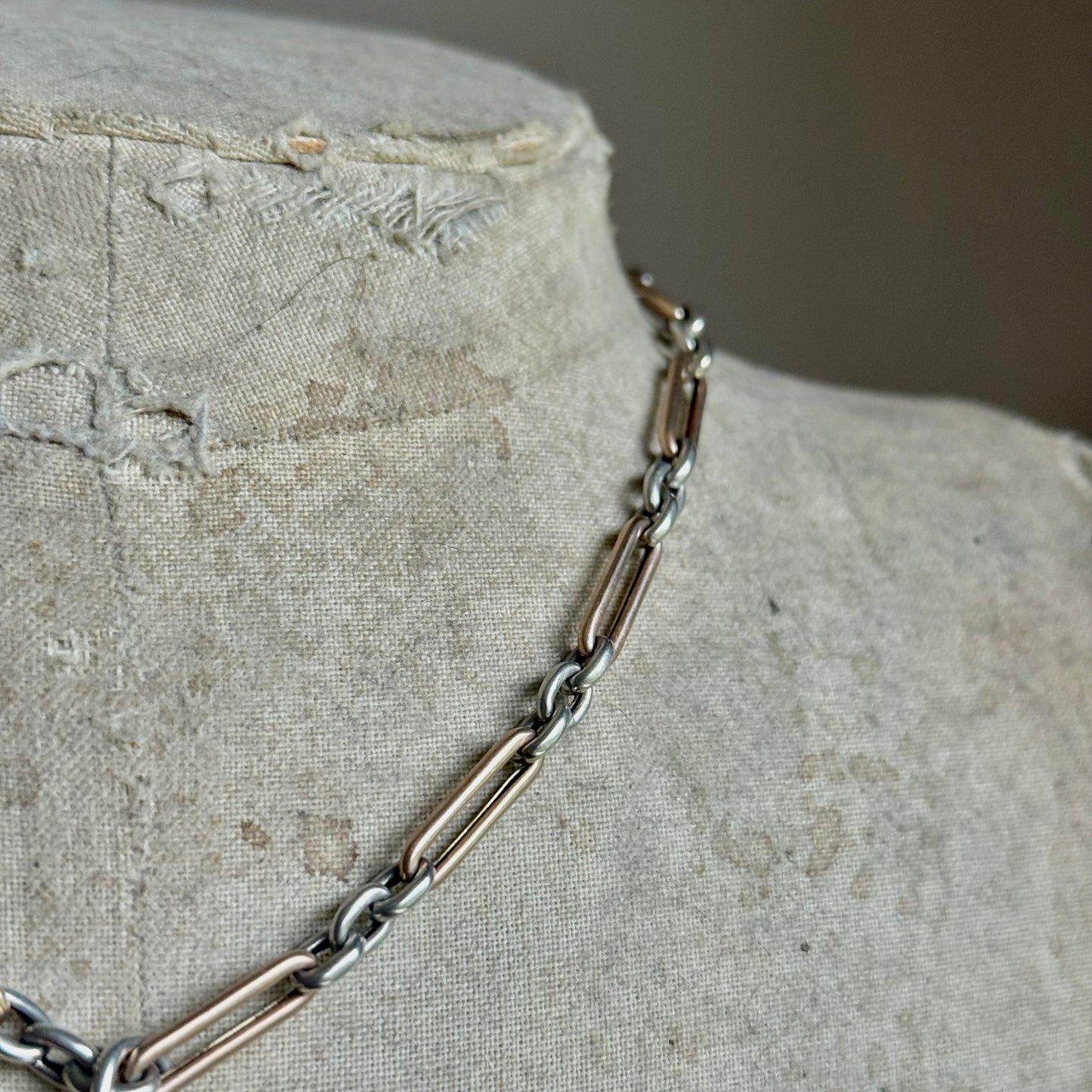 Antique Trombone Rose Gold & Silver Albert Chain; Circa 1880