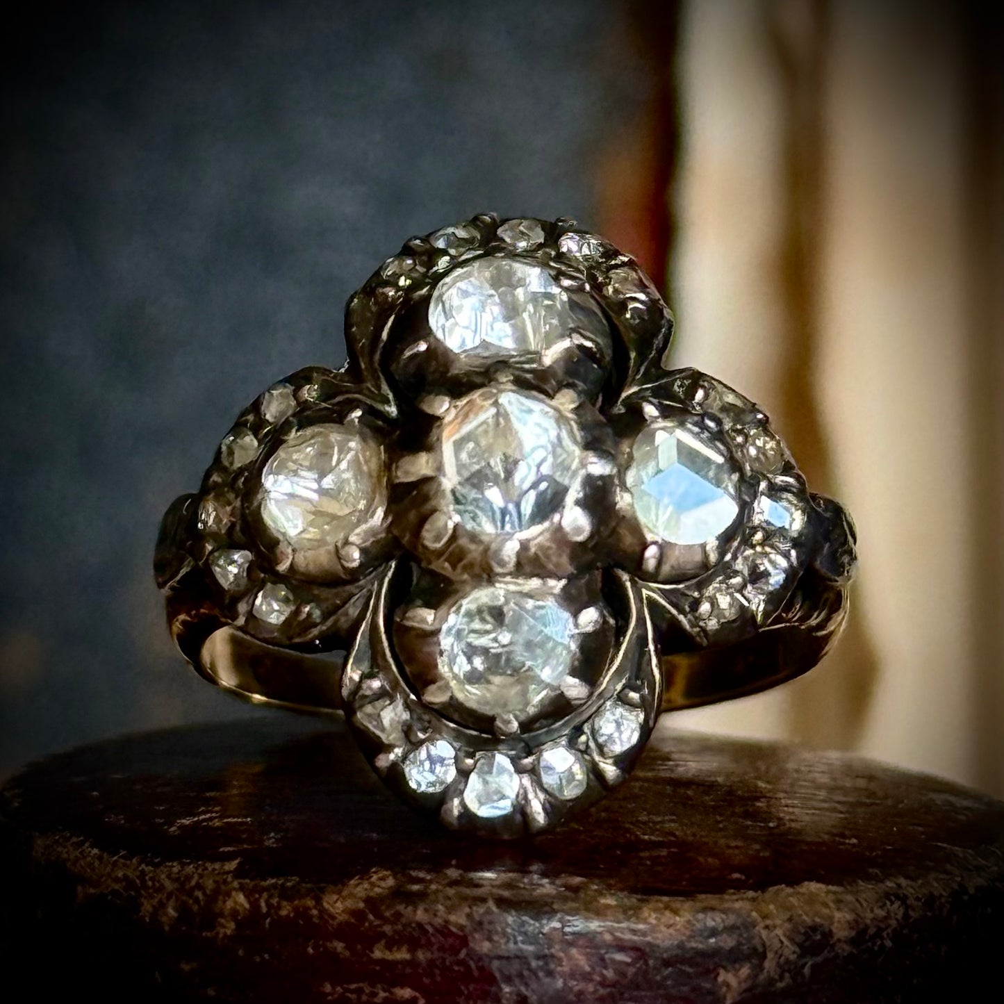 Antique Quatrefoil Rose Cut Diamond Ring; Circa 1900