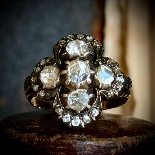 Antique Quatrefoil Rose Cut Diamond Ring; Circa 1900