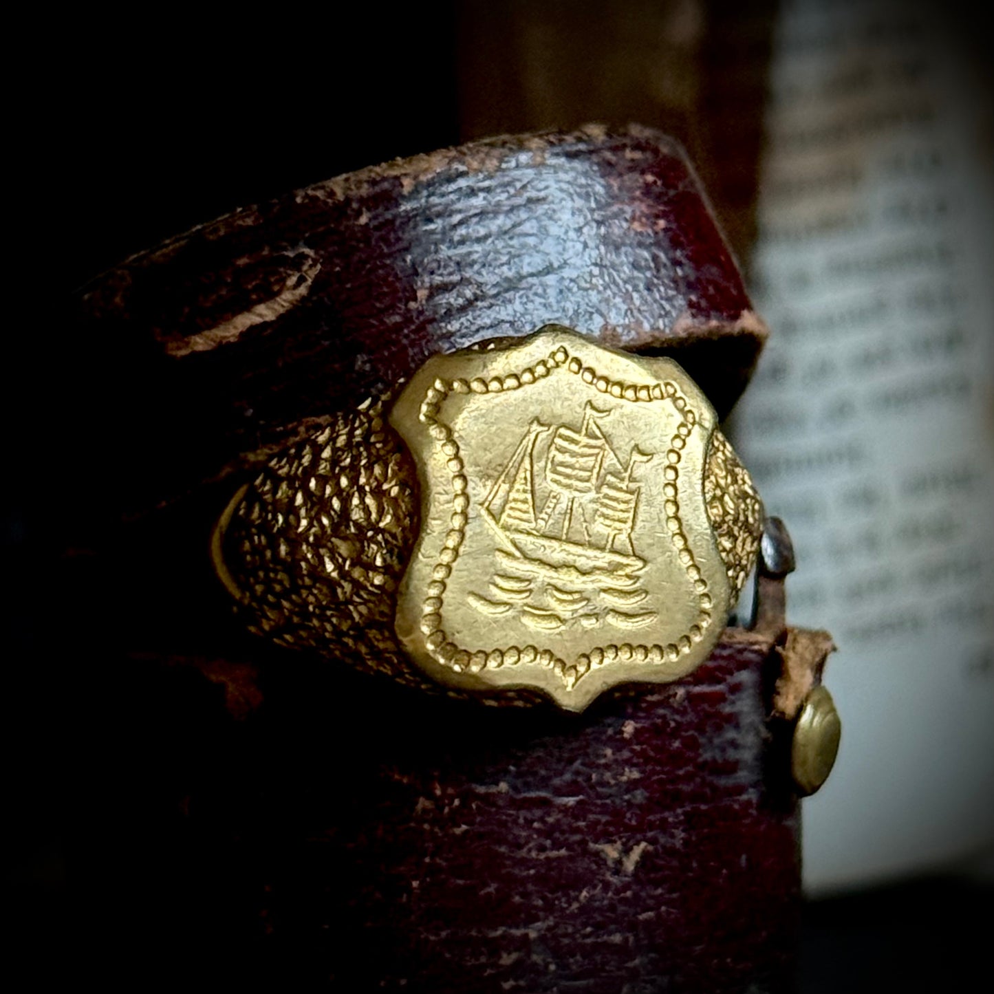 Victorian Heavy Nautical Ship Intaglio Signet ring; Circa 1885