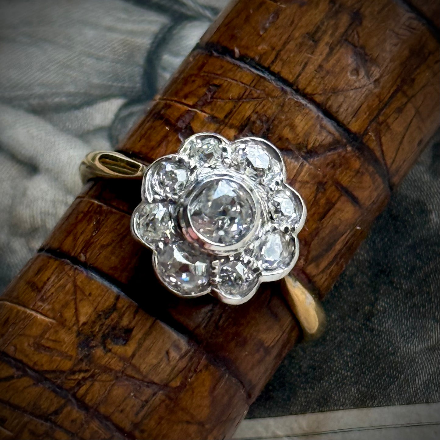 Antique Victorian Diamond Daisy Cluster Ring in 18 Carat Gold; Circa 1895