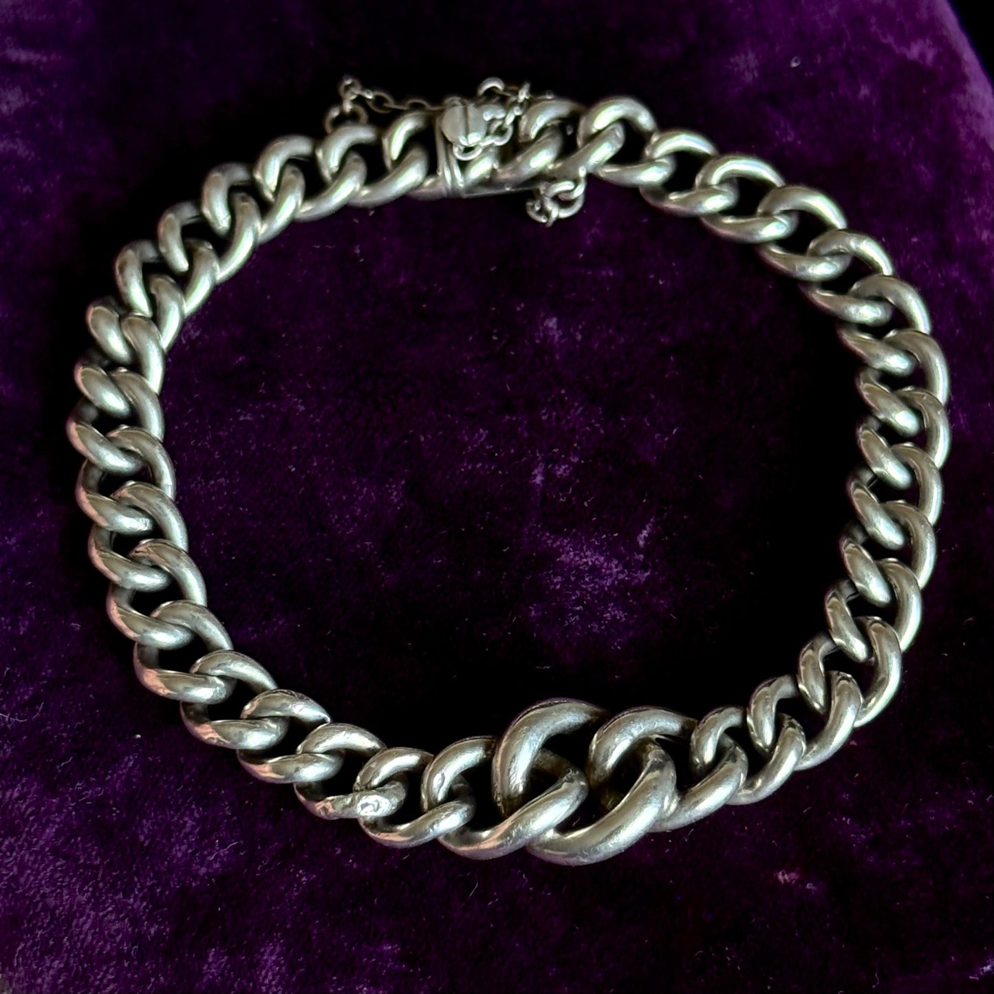 Antique Victorian silver Curb Chain Bracelet; Circa 1890