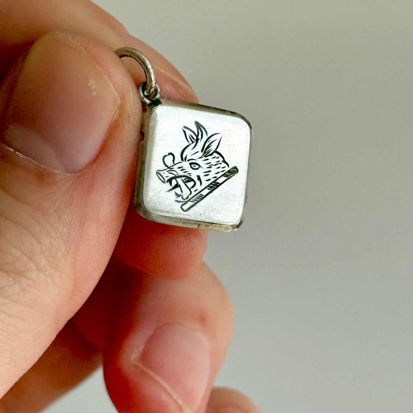 Antique Scottish Silver Heraldic Boar Pendant in Silver