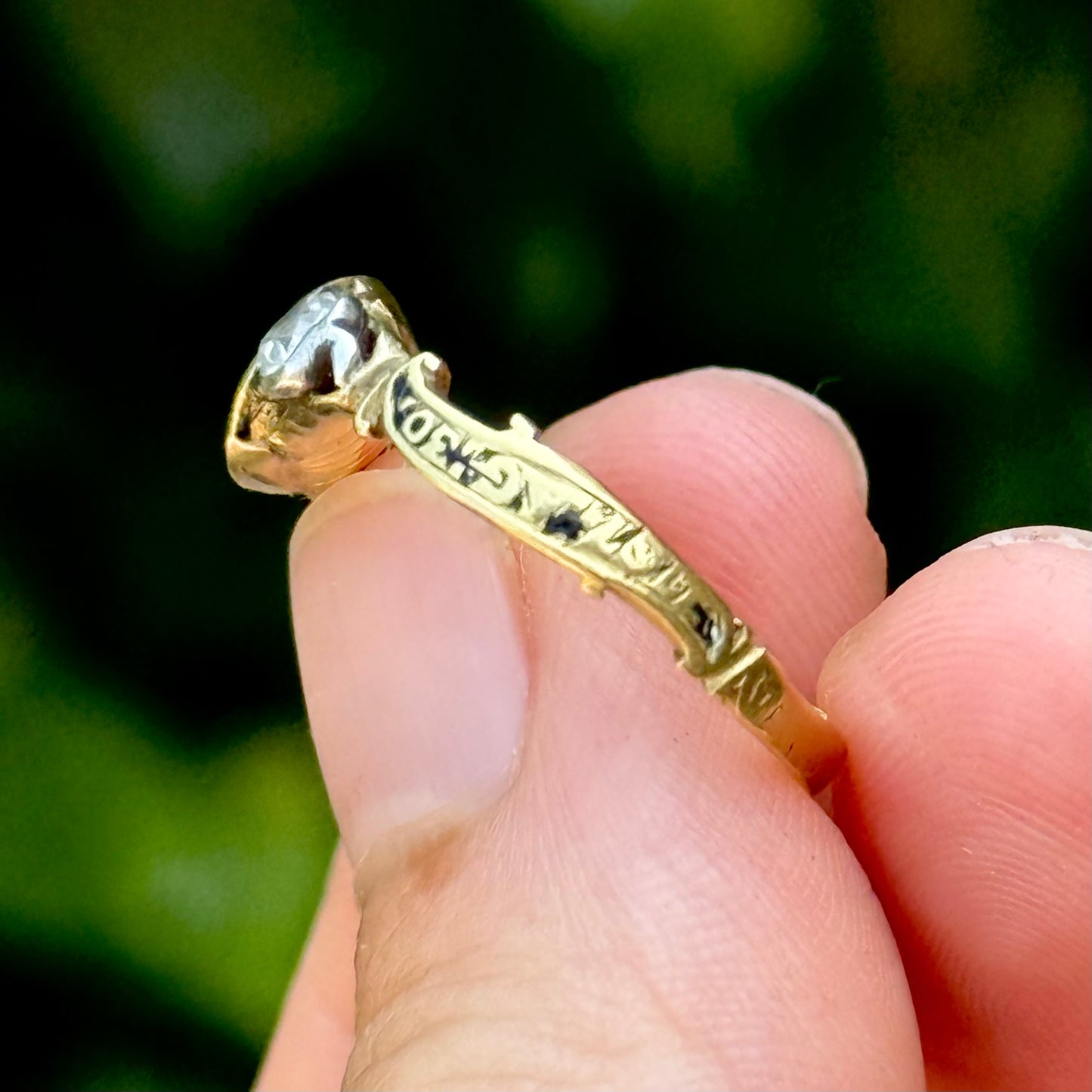 Georgian Diamond & Amethyst Mourning Ring; Circa 1767