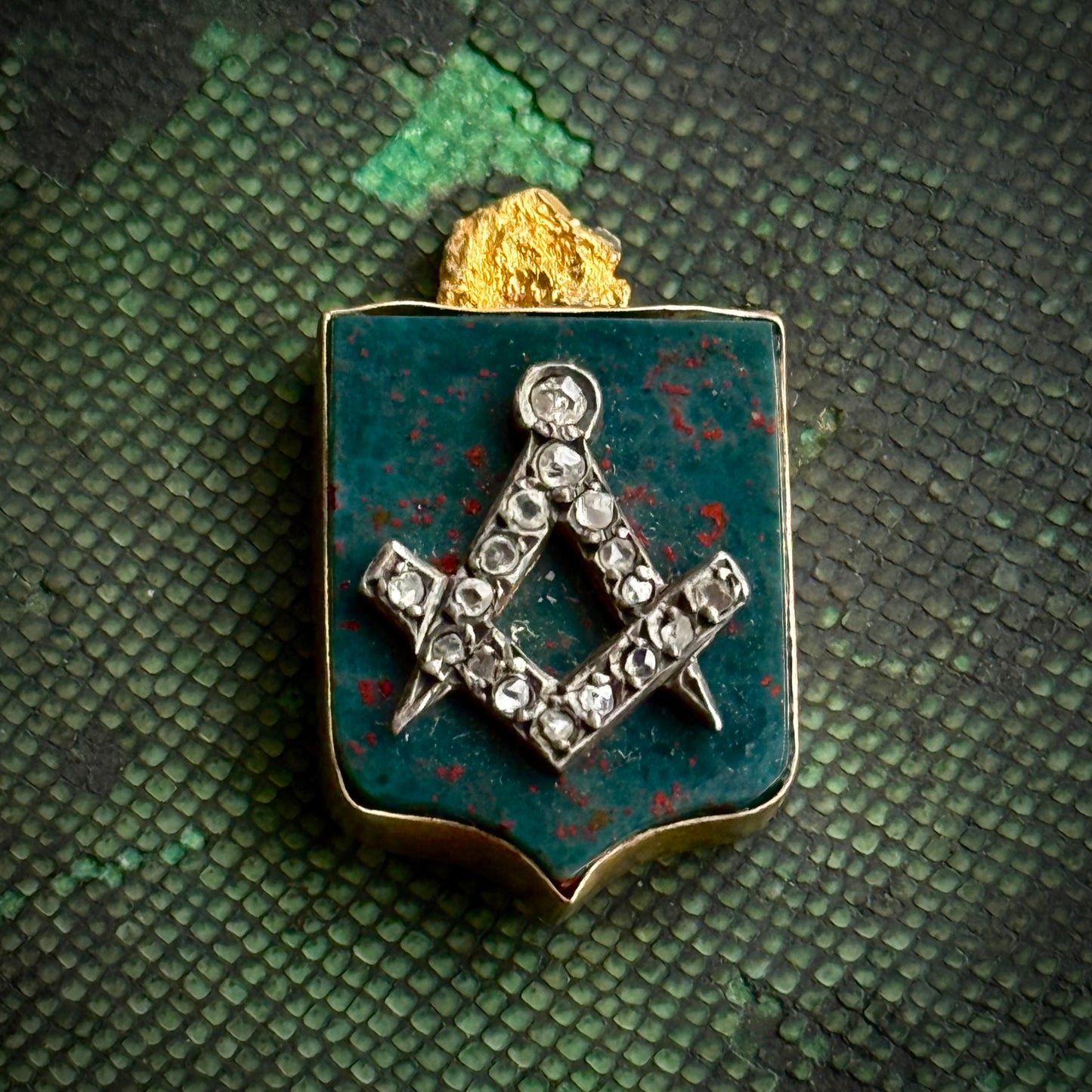 Antique Victorian Diamond & Bloodstone Shield Component; Circa 1880