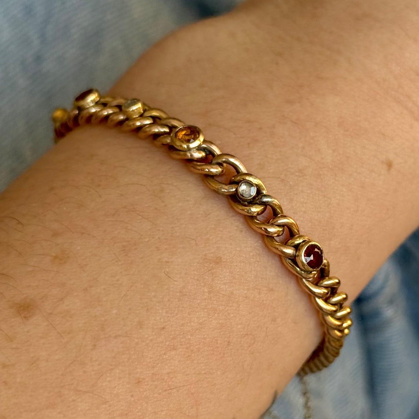 Antique Diamond, Garnet & Citrine Bracelet in 9 Carat Gold