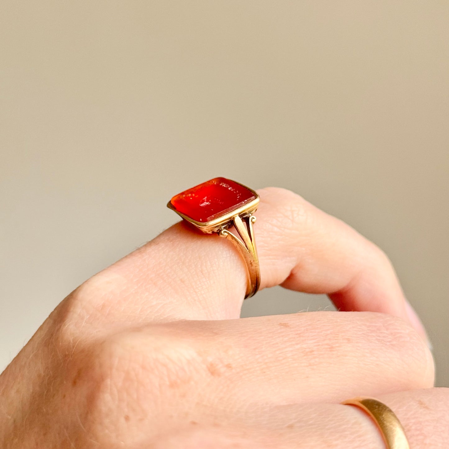 Georgian Carnelian Intaglio Seal Ring  “Not Caught Yet” Mousetrap; Circa 1830