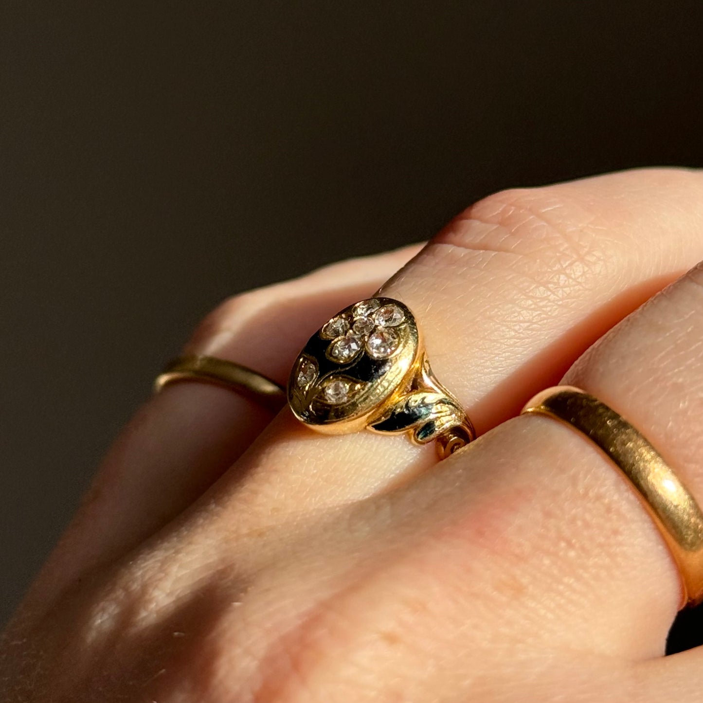 Antique Victorian Diamond Mourning Ring in 18 Carat Gold; Circa 1863