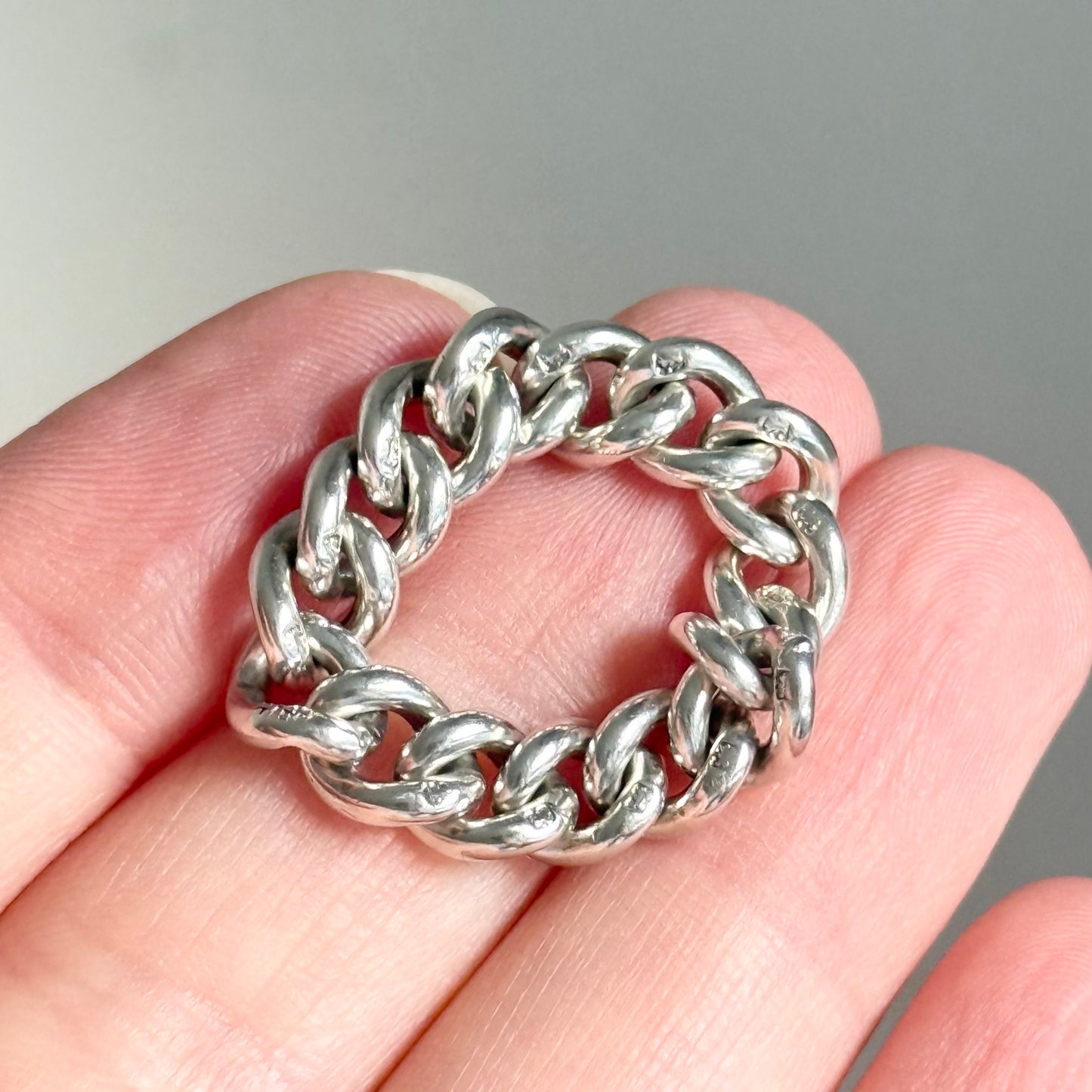 Antique Curb Chain Ring in Sterling Silver -2