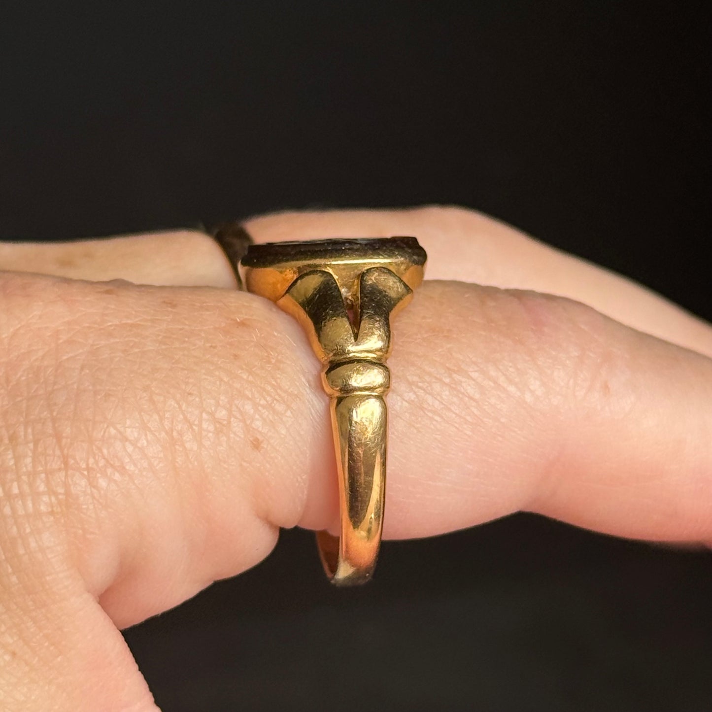 Victorian Carnelian Rose Intaglio Signet Ring; Circa 1891