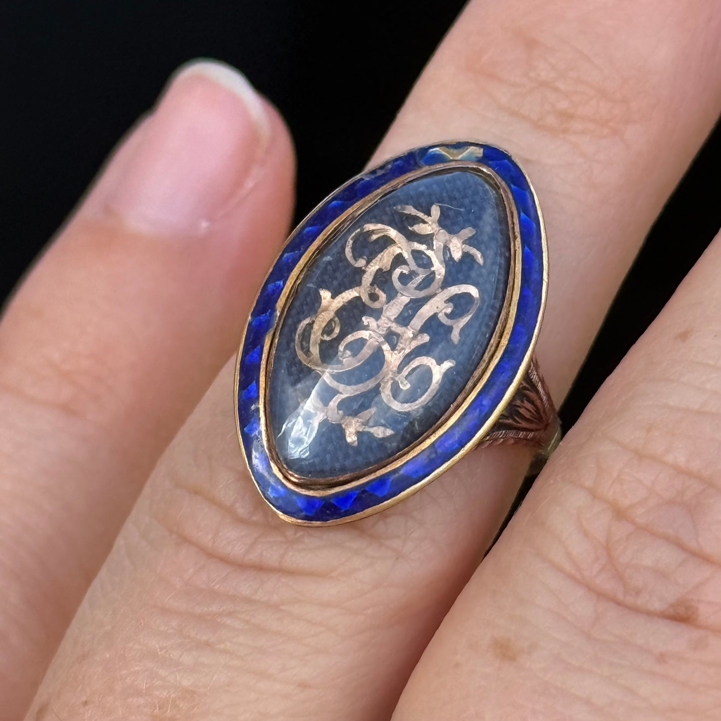 Antique Georgian Mourning Ring in 9 Carat Gold; Circa 1786