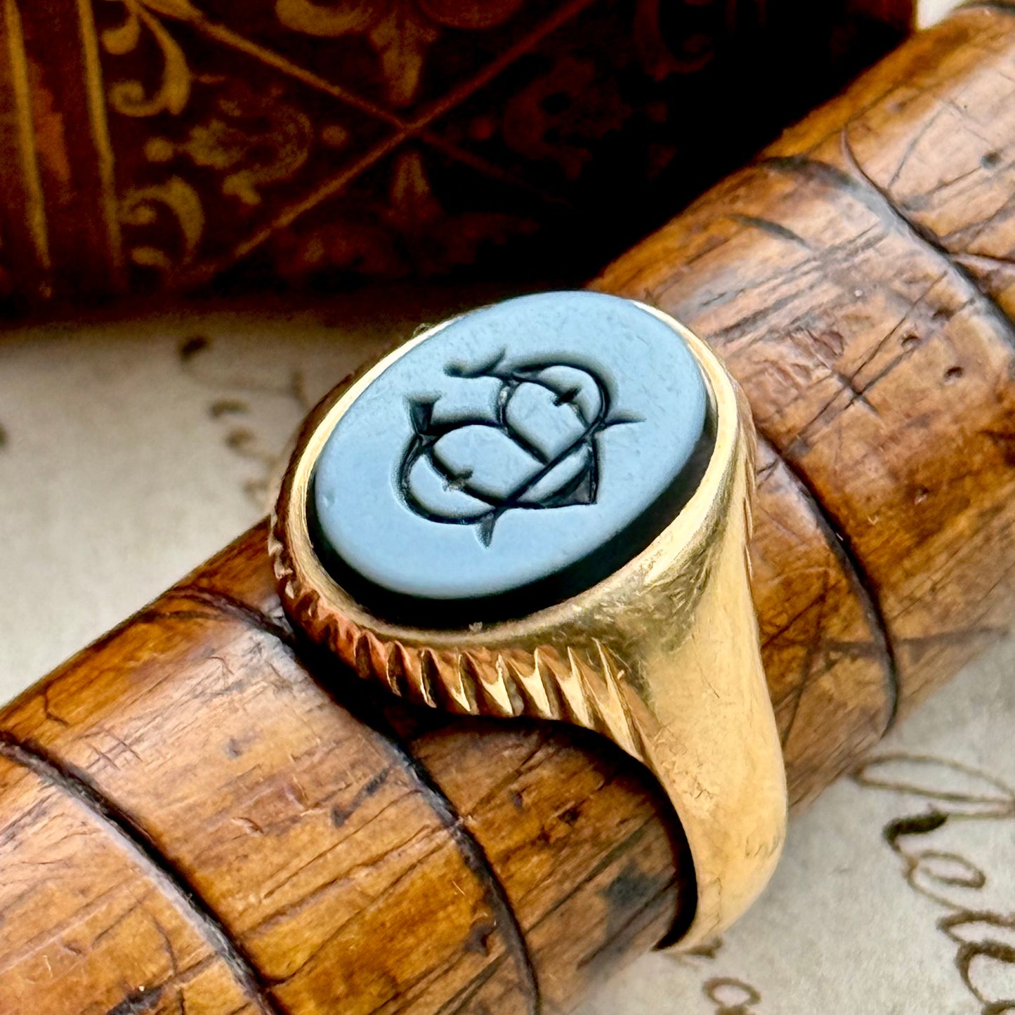 Antique Victorian Monogram Signet Ring in 18 Carat Gold; Circa 1890