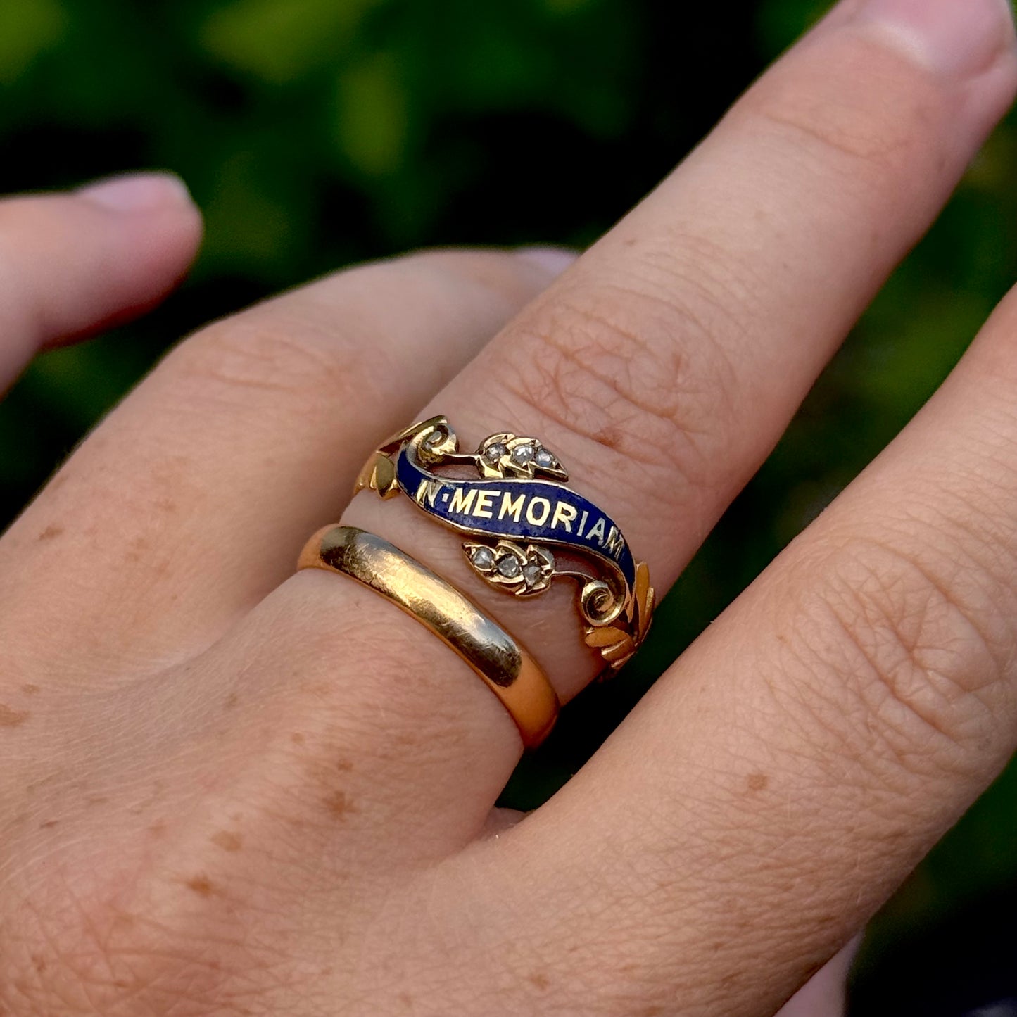 Antique Victorian Enamel & Diamond Mourning Ring