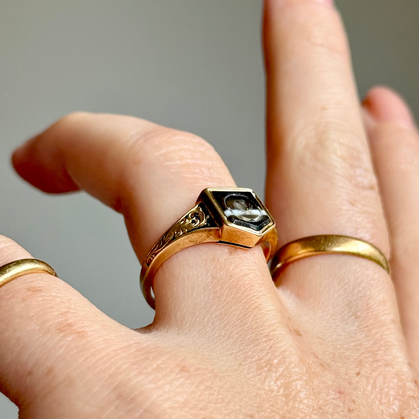 Early Victorian Ouroboros Intaglio Mourning Ring ; Circa 1840