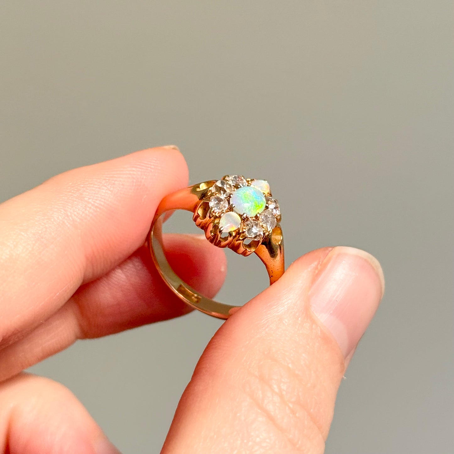 Edwardian Opal and Diamond Ring in 18 Carat Gold; Circa 1900