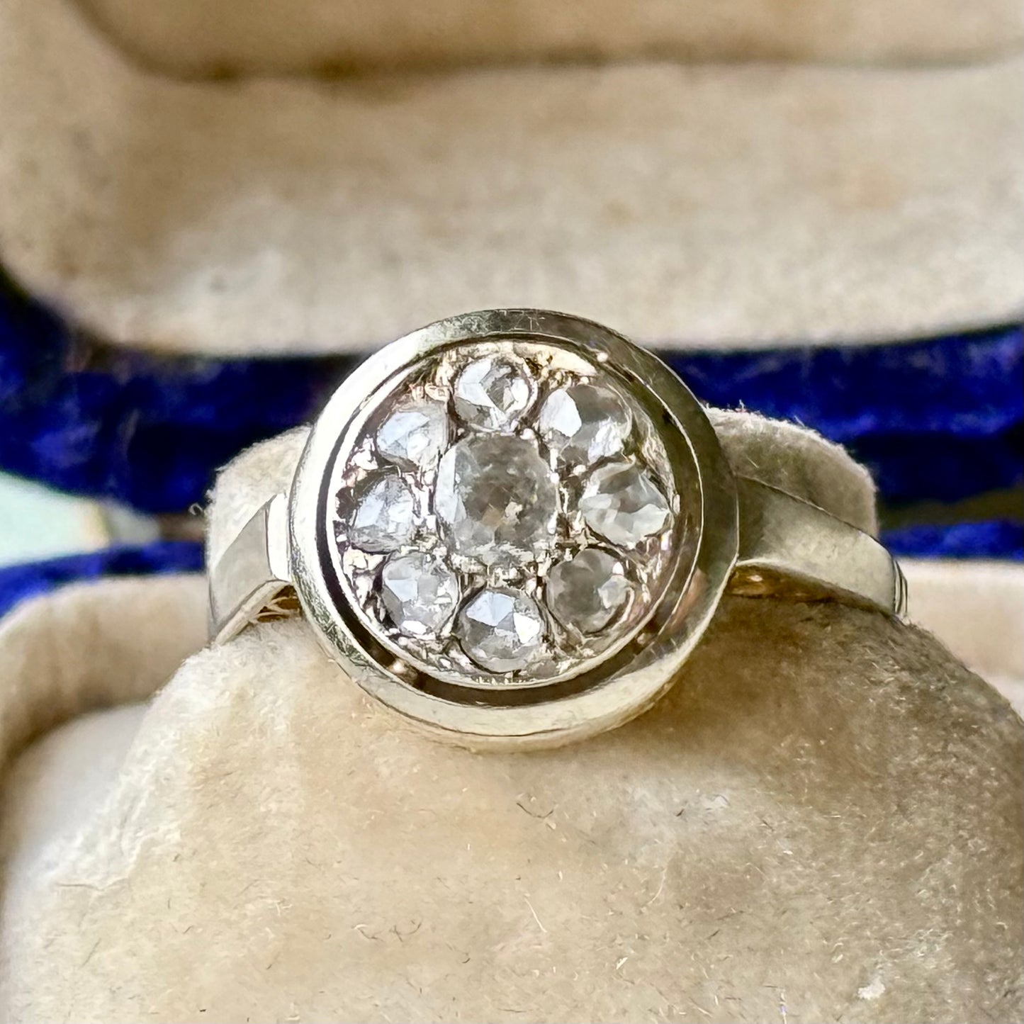 Antique Rose Cut Cluster Ring in 9 Carat Gold; Circa 1895