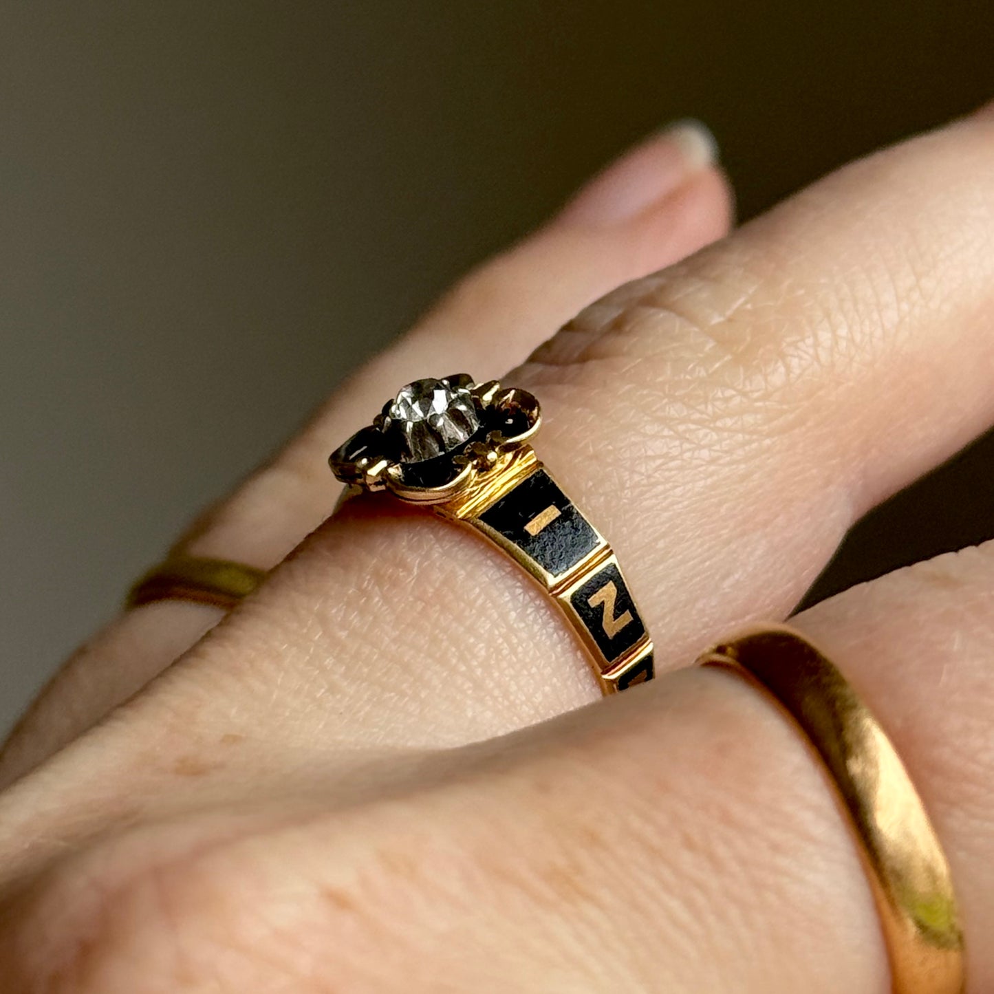 Antique Diamond Mourning Ring in 18 Carat Gol; Circa 1845