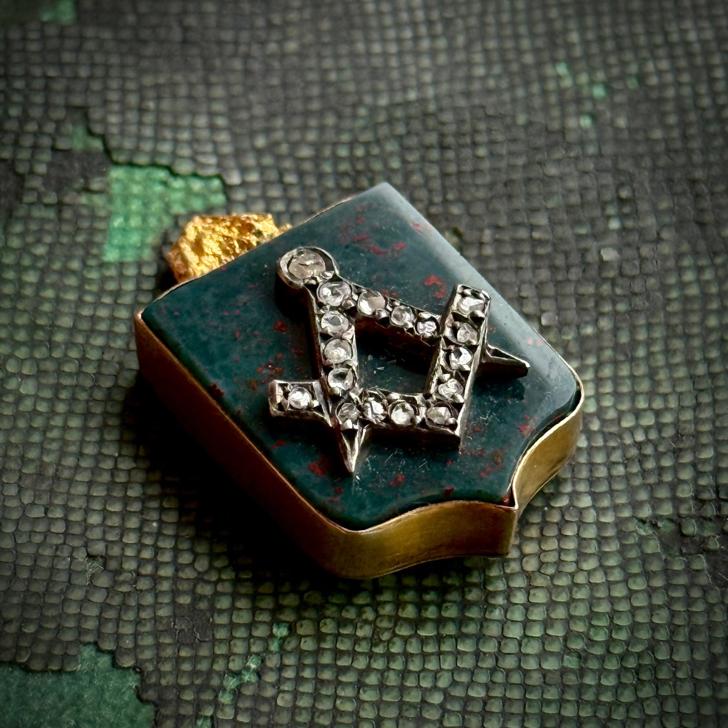 Antique Victorian Diamond & Bloodstone Shield Component; Circa 1880