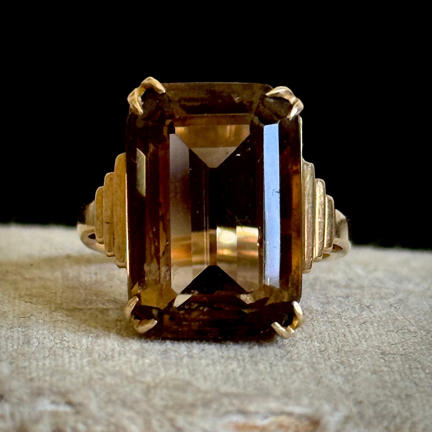Vintage Statement Smokey Quartz Ring in 9 Carat Gold