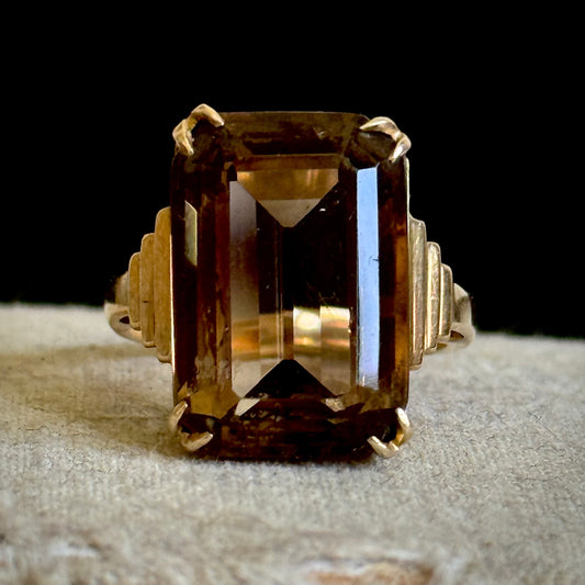 Vintage Statement Smokey Quartz Ring in 9 Carat Gold
