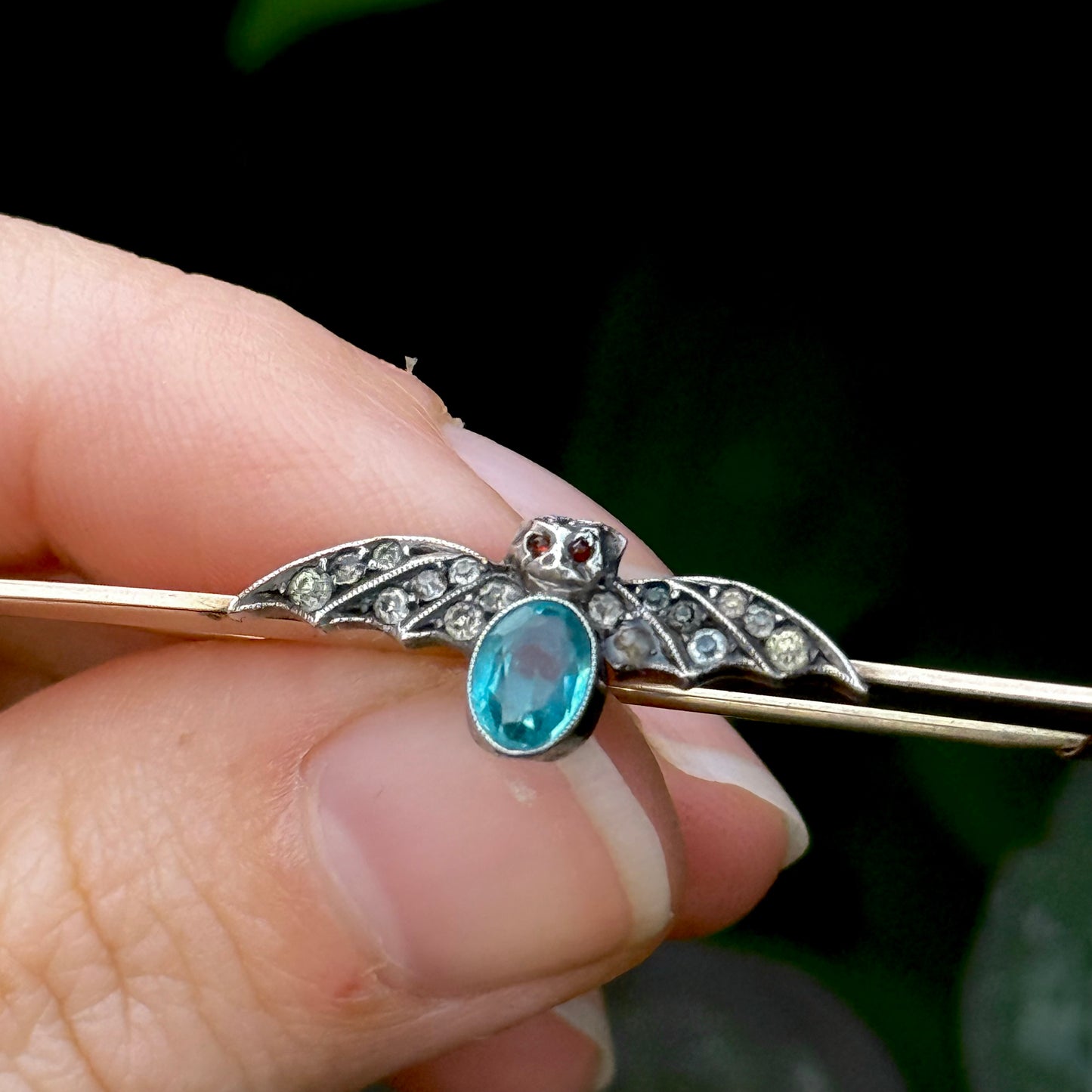 Edwardian Paste Bat Brooch in 9 Carat Gold