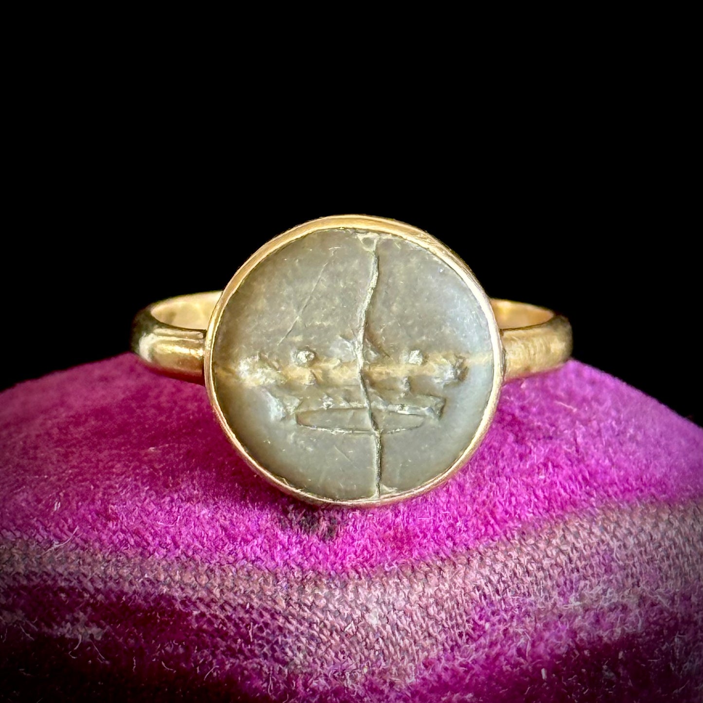 Antique Curio Intaglio Crown Ring; Circa 1920
