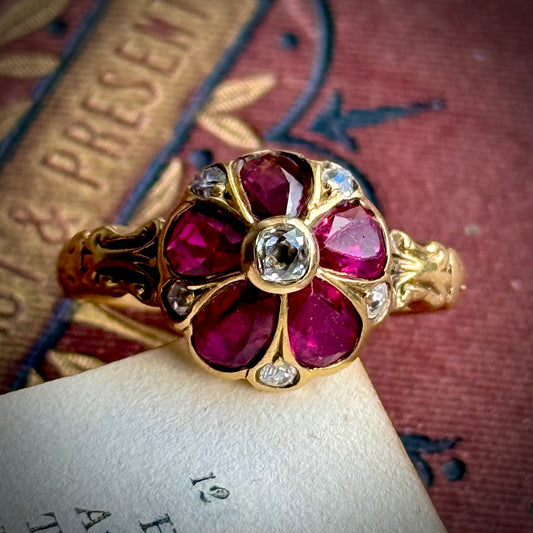 Antique Ruby & Diamond Viola Ring in 18 Carat Gold