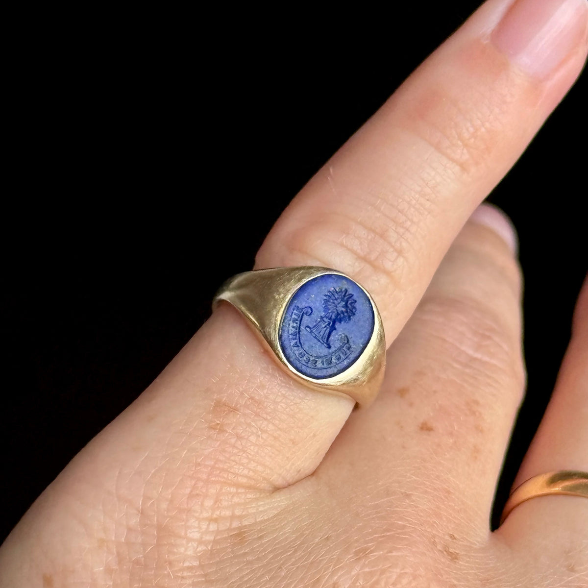 Vintage Lapis Lazuli Signet Ring 9 Carat gold; Circa 1990