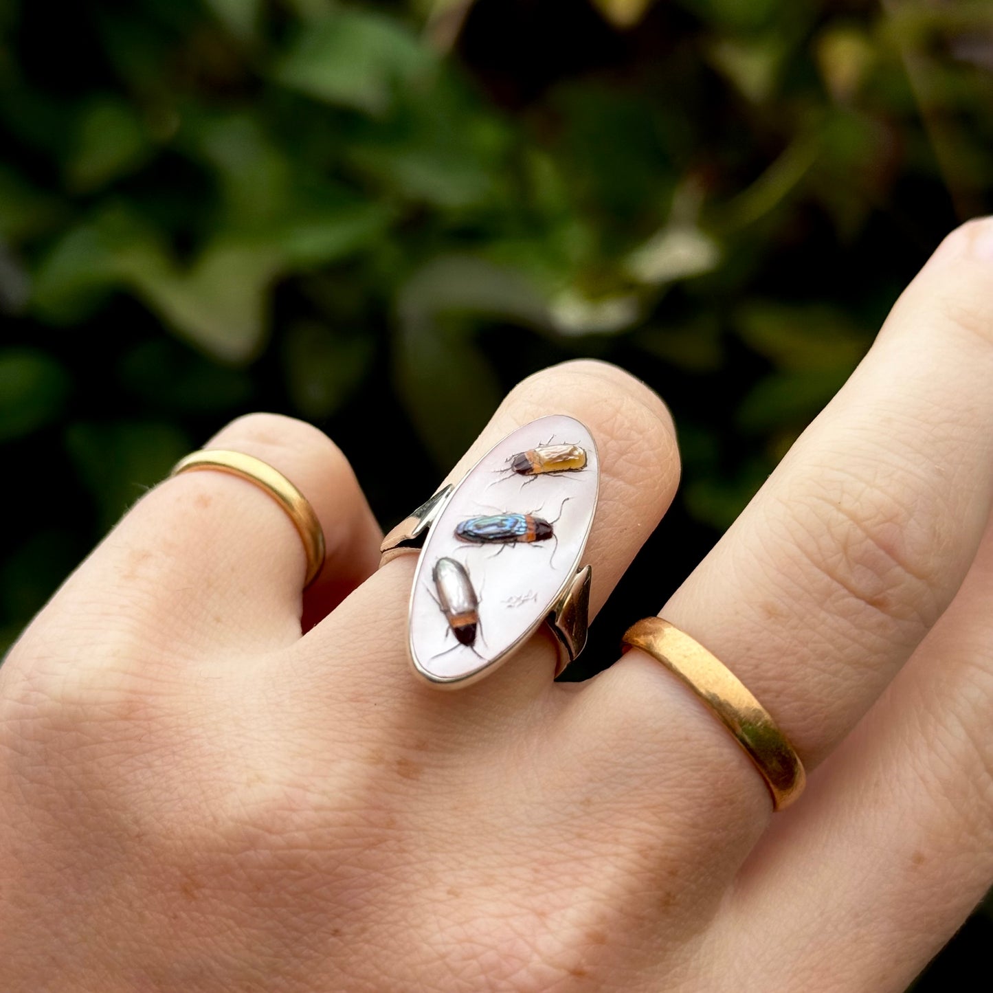 Vintage Shibayama Ring in Sterling Silver