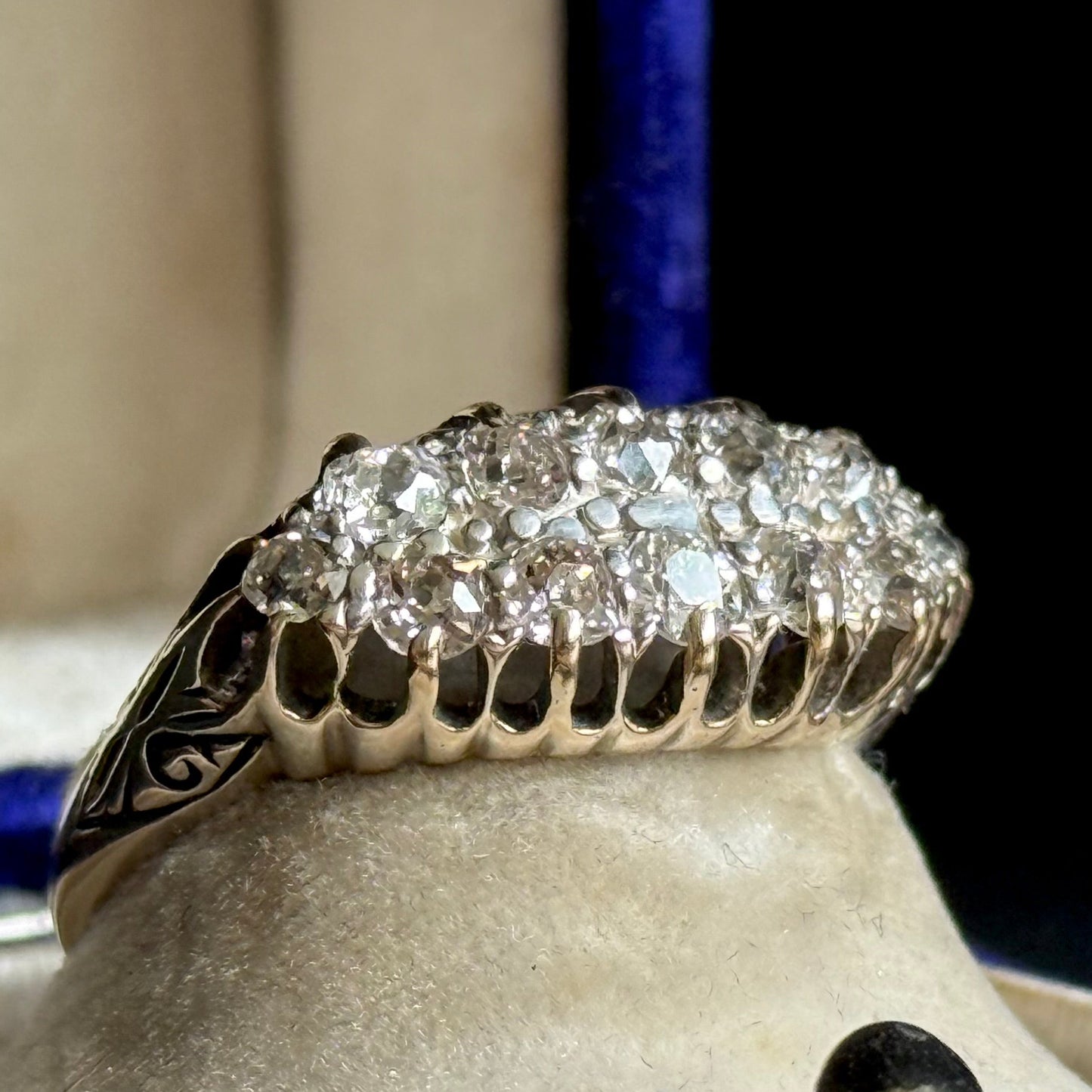 Antique Old Cut Diamond Double Row Boat Ring