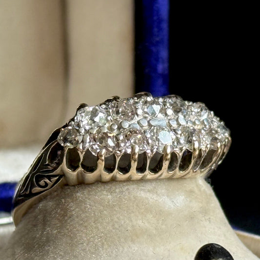 Antique Old Cut Diamond Double Row Boat Ring