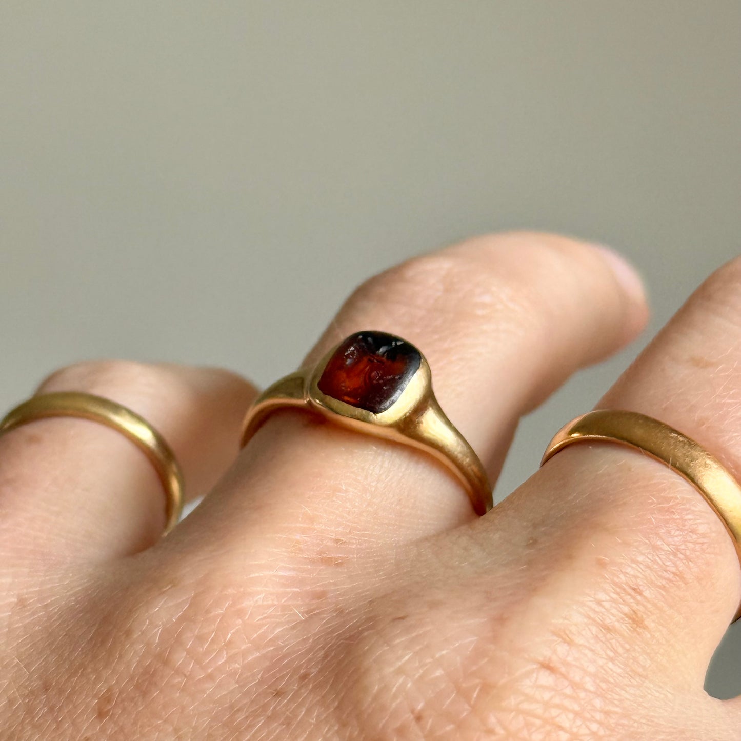 Edwardian 18 Carat Gold Intaglio Ring Depicting the Goddess Diana, Circa 910