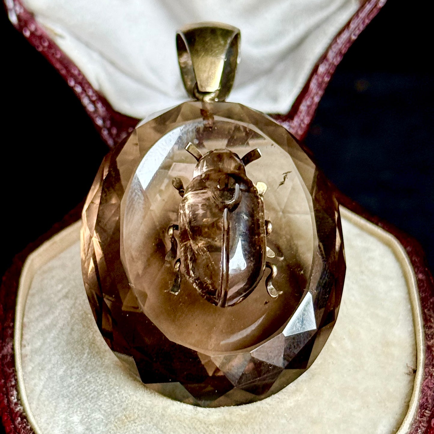 Victorian Smoky Quartz & Silver Gilt Beetle Pendant; Circa 19th Century