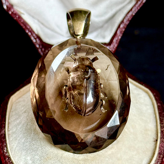 Victorian Smoky Quartz & Silver Gilt Beetle Pendant; Circa 19th Century