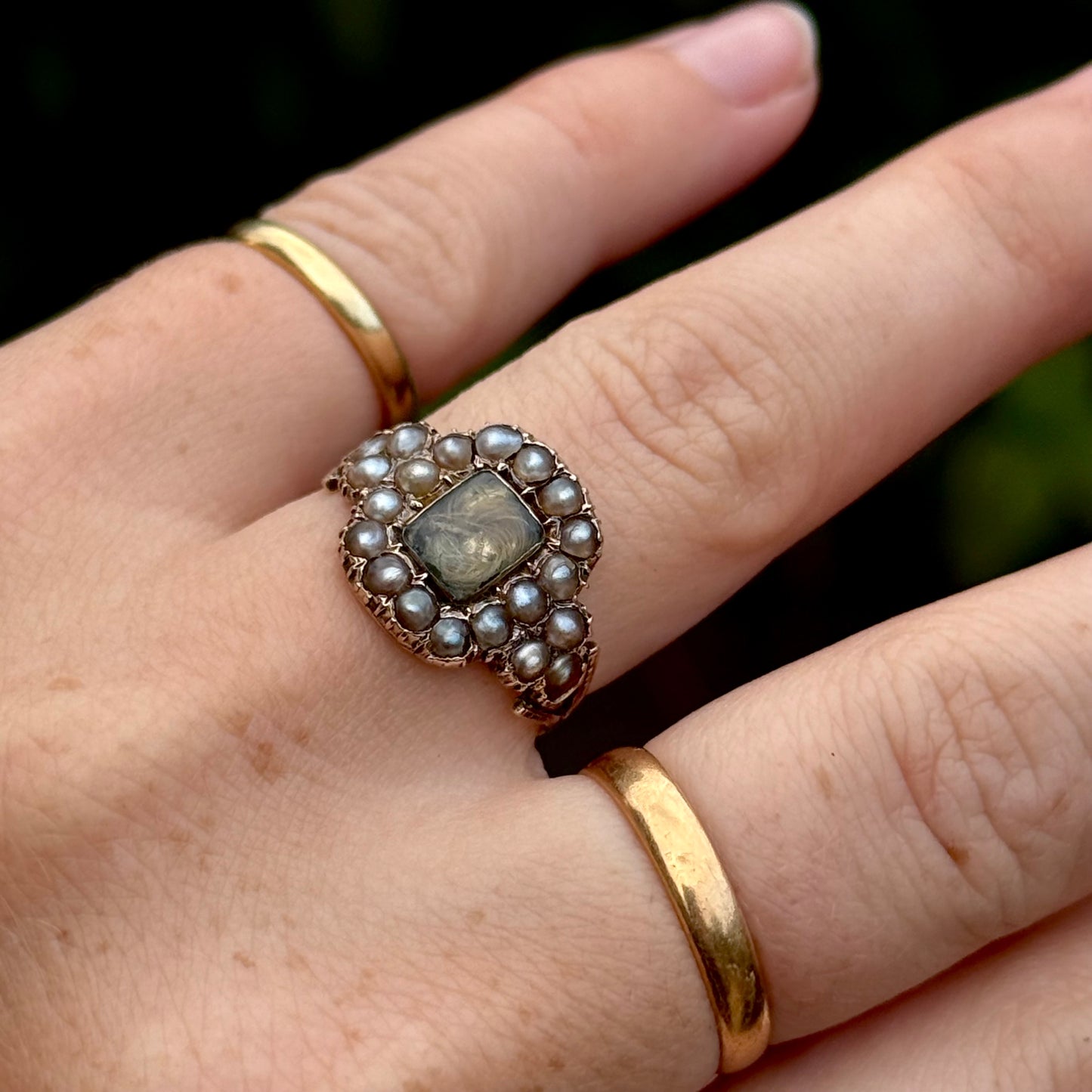Antique Victorian Pearl Mourning Ring; Circa 1896