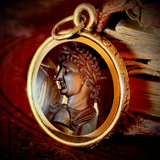 Antique Victorian Roman Emperor Intaglio Pendant