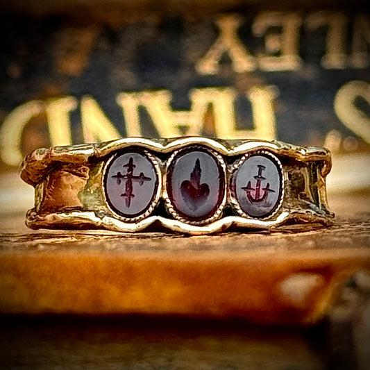 Vintage Garnet Faith, Hope and Charity Intaglio Ring