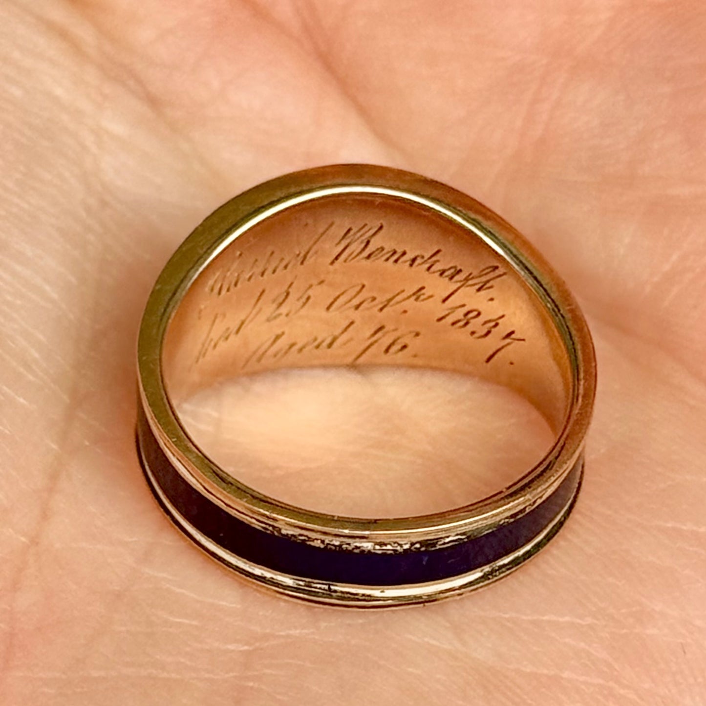 Antique Diamond & Enamel Locket Ring in 15 Carat Gold; Circa 1837