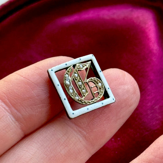 Antique Victorian Enamel and Pearl Letter 'G' Buckle Pendant in 9 Carat Gold