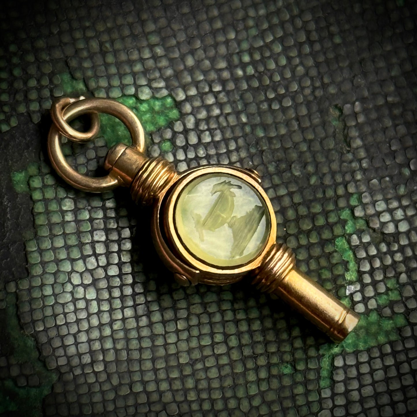 Antique Sentimental Swivel Intaglio Fob in 9 Carat Gold; Circa 1860