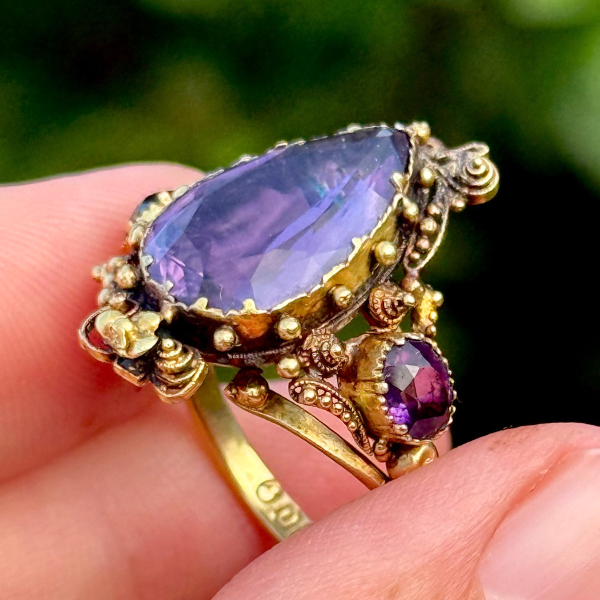 Antique Scottish Foil Back Amethyst Ring in 18 Carat Gold; Circa 1885