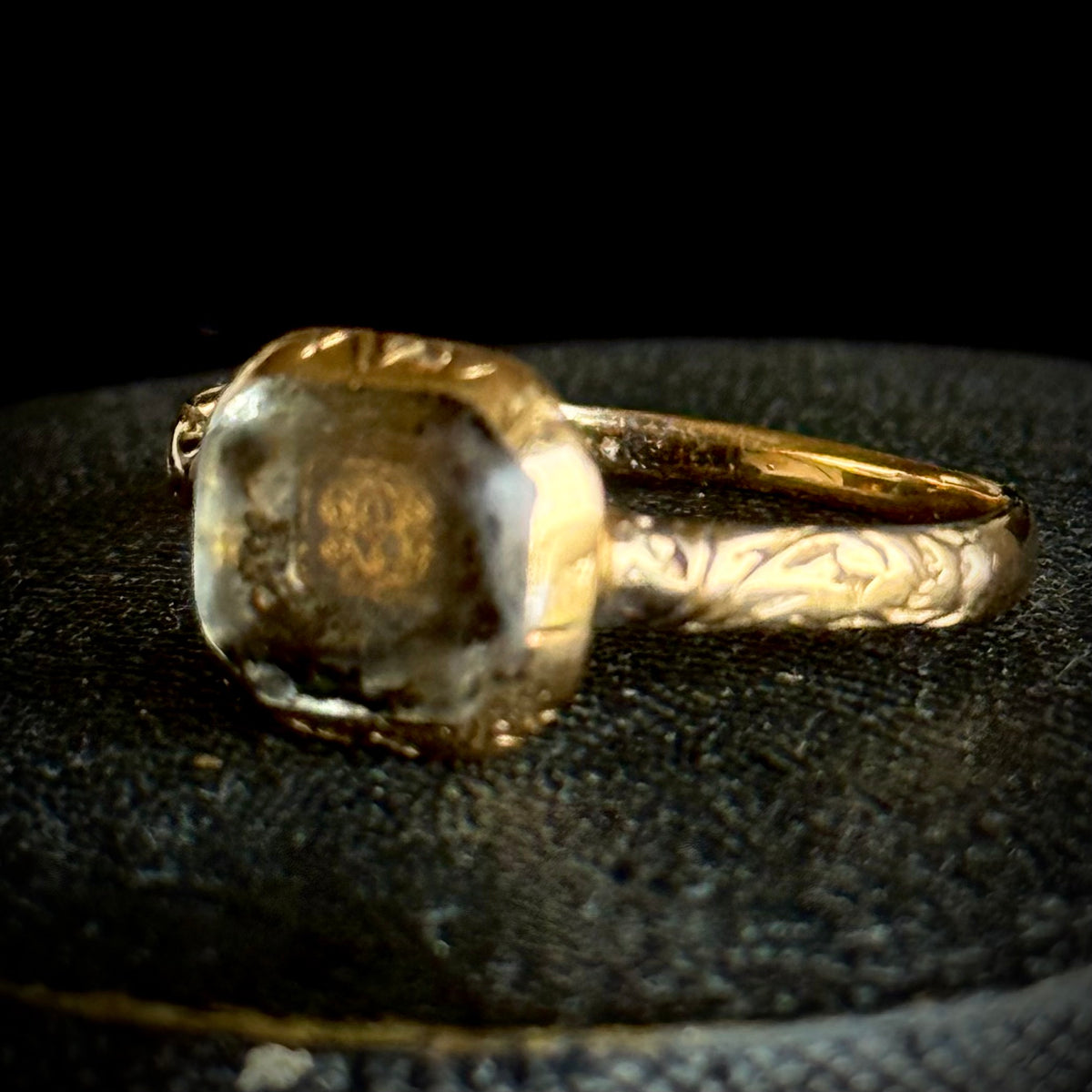 Antique Stuart Crystal & Enamel Ring in 18 Carat Gold; Circa 1690