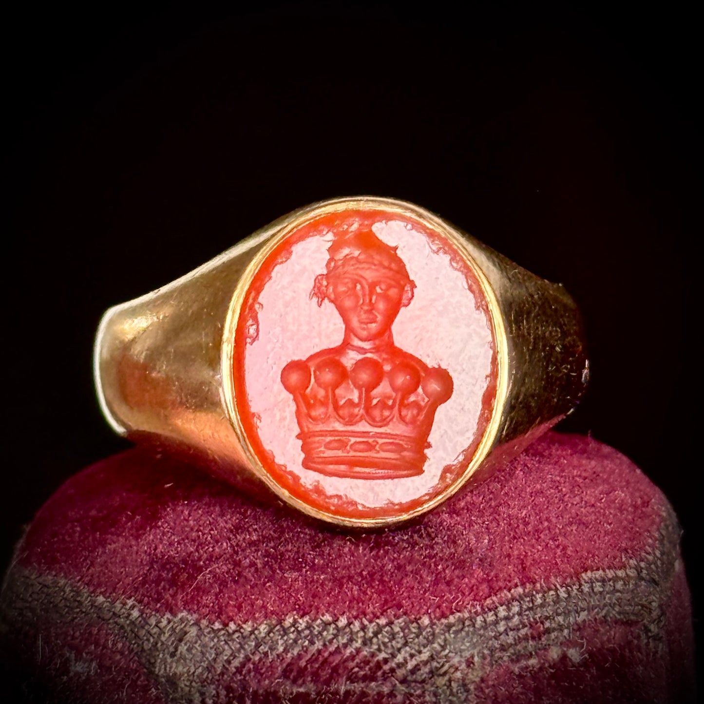 Antique Carnelian Intaglio Signet Ring; Circa 1880