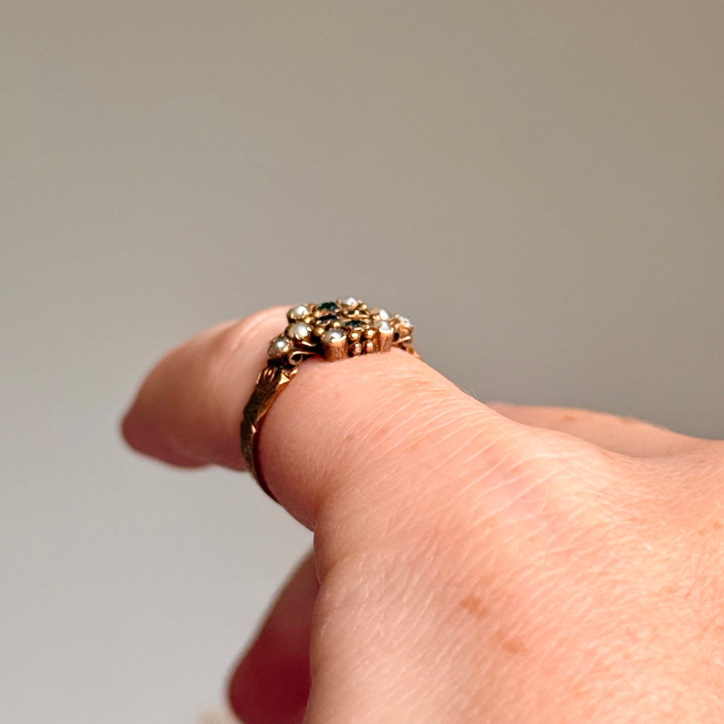 Antique Ornate Gemstone Ring in 15 Carat Gold; Circa 1873