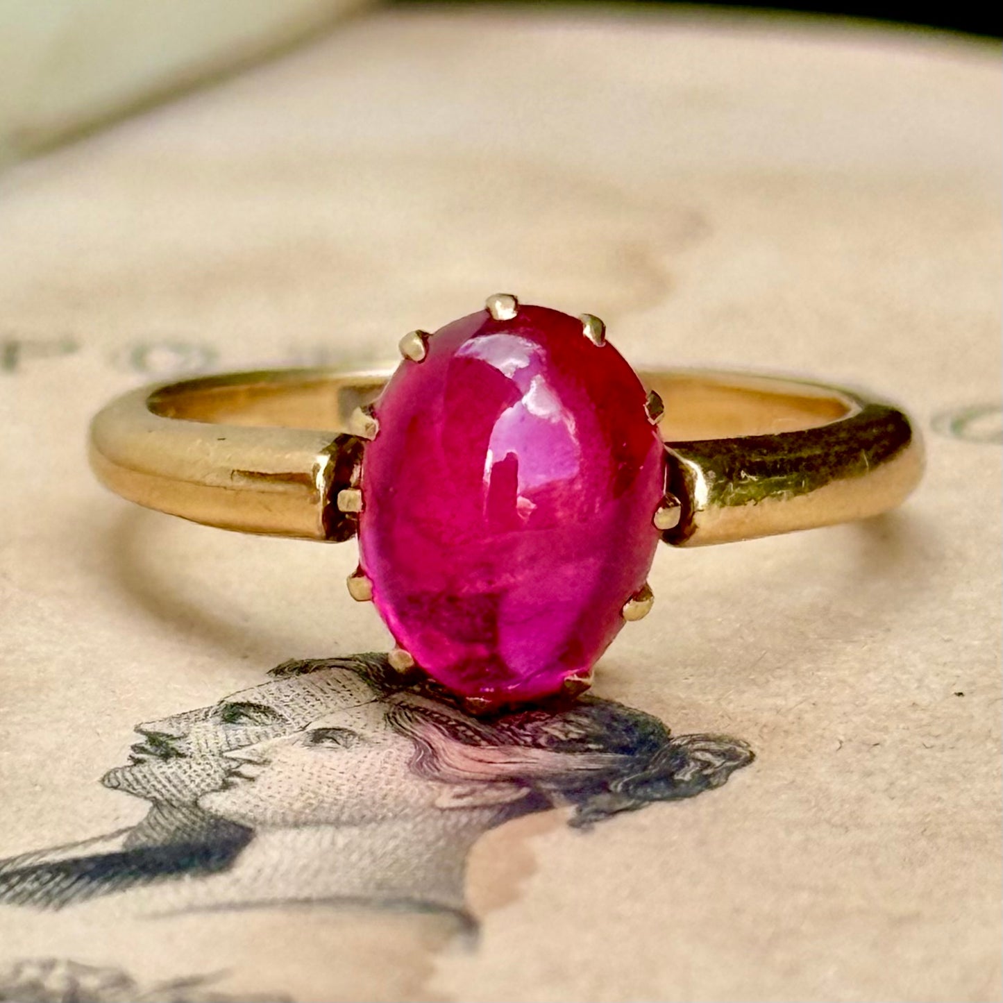Antique Spinel Cabochon Ring; circa 1895