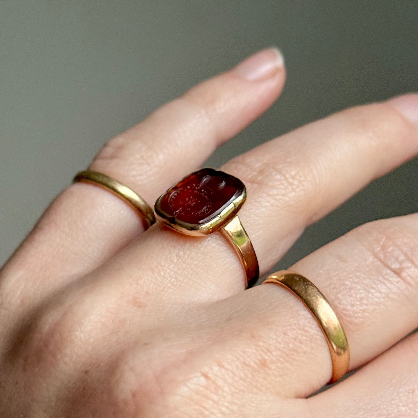 Early Victorian Intaglio 'K' Ring in 9 Carat Gold; Circa 1880